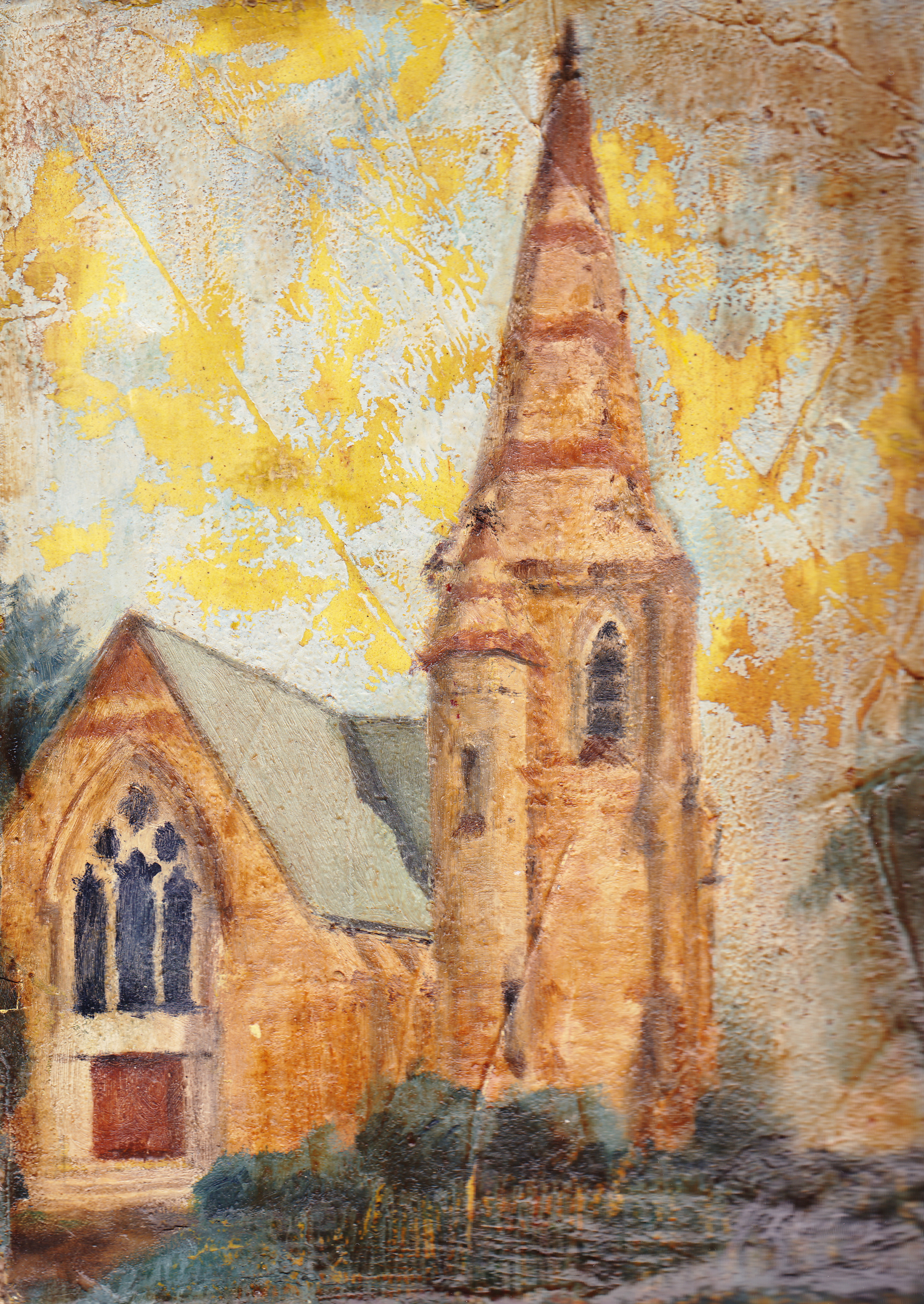 oil on plastered burlap