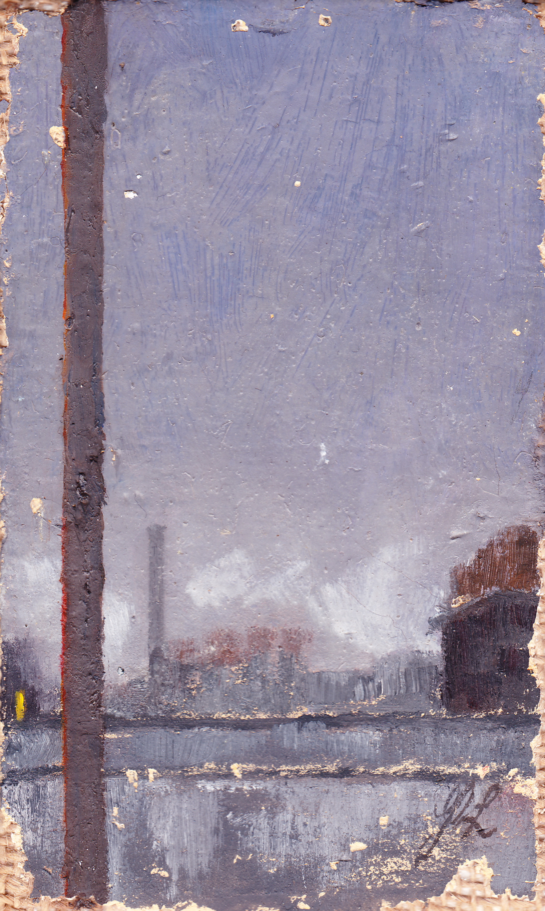 oil on plastered burlap